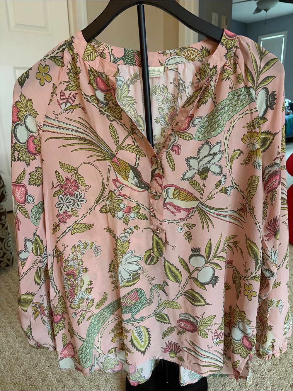 Spartina 449 Pink Botanical Bird Print Blouse